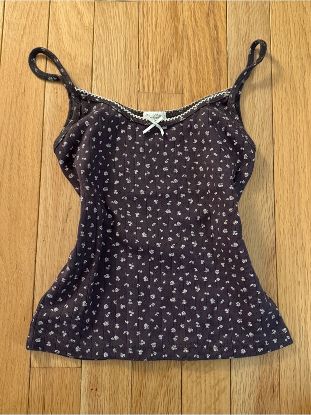 Brandy Melville dark purple floral ribbed tank top